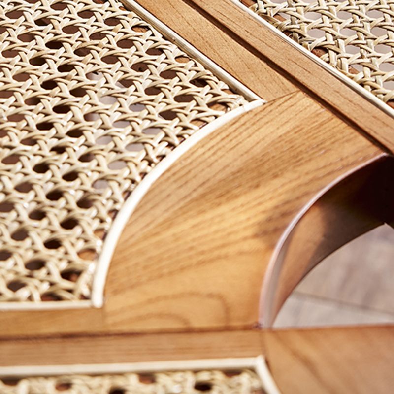 12.9"H Modern 6 Legs Wooden Rattan Round Coffee Table for Apartment