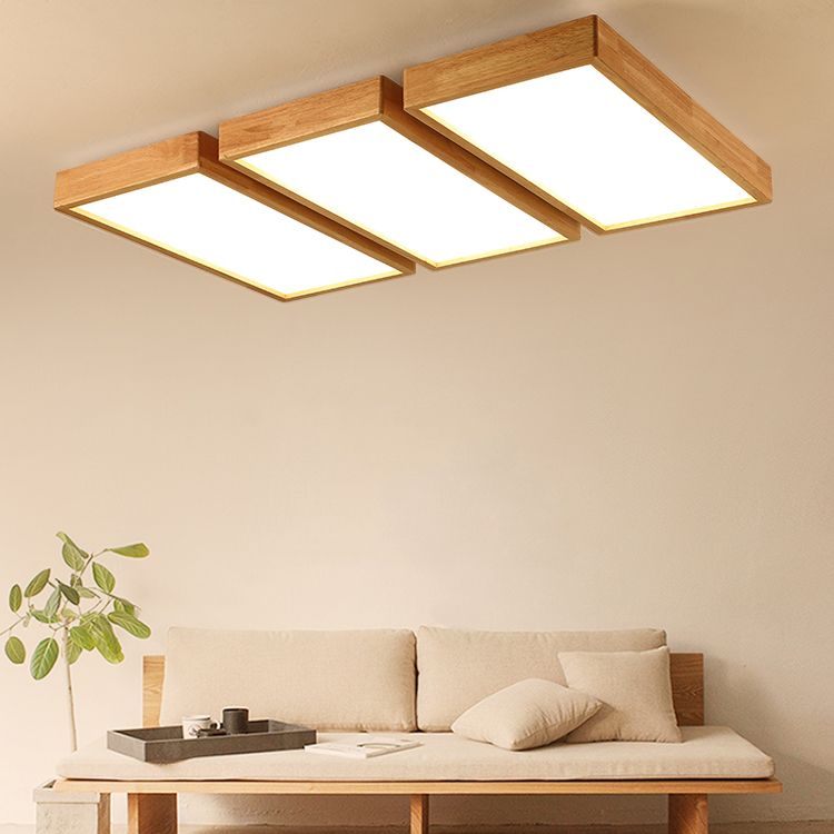 Plafonnier LED Log Color de simplicité moderne, plafonnier rectangulaire en bois avec abat-jour en acrylique