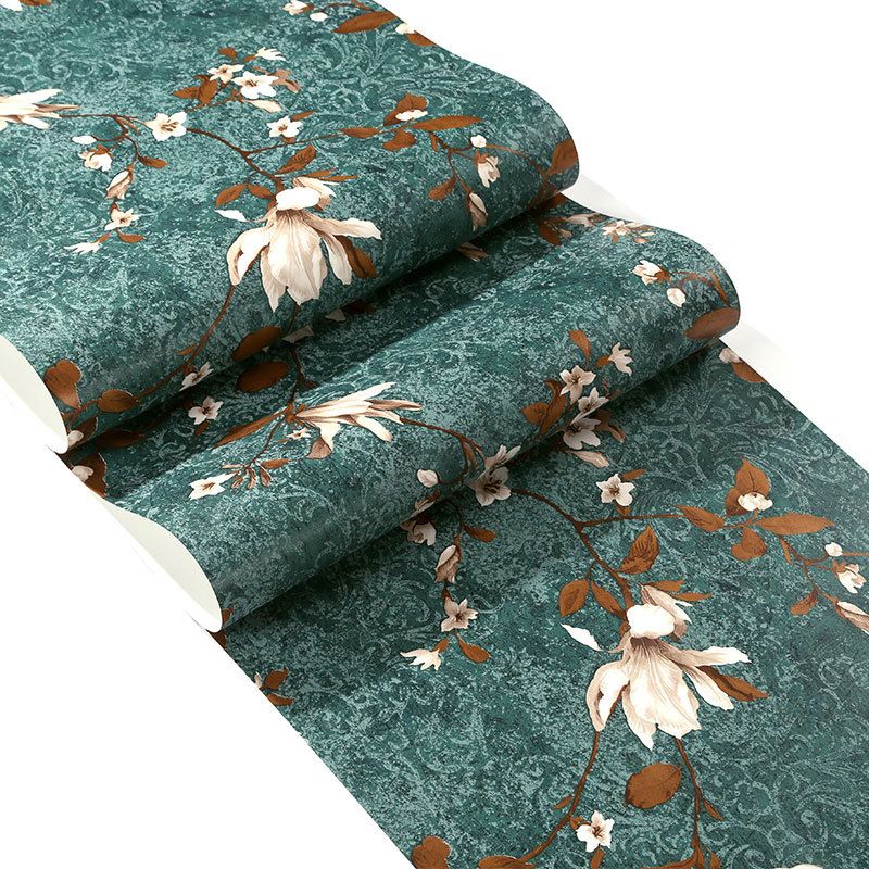 Non-Woven Unpasted Wallpaper Countryside Magnolia Print Wall Covering for Living Room