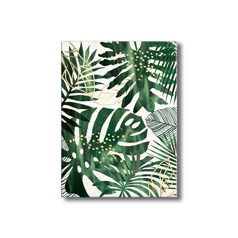 Illustrated Leaves Canvas Art Green Scandinavian Style Wall Decor for Living Room