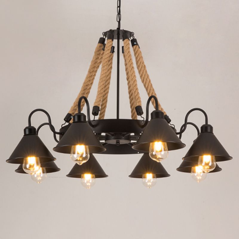 Conical Chandelier Light Fixture Industrial Rope Hanging Light for Restaurant