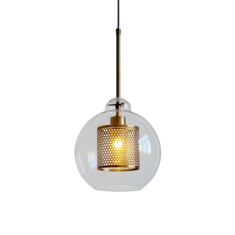 1 Light Orb Pendant Light Contemporary Clear Glass Metal Ceiling Hanging Light for Dining Room