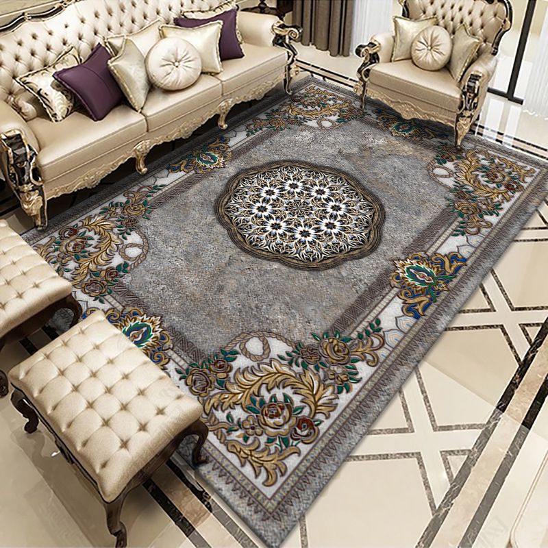Contemporary Area Carpet European Flower Pattern Indoor Rug Non-Slip Backing Carpet for Home Decor