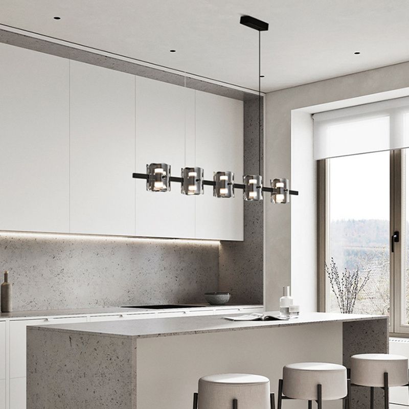 Contemporary Black Hanging Pendant Lights with Glass Shade for Dining Room