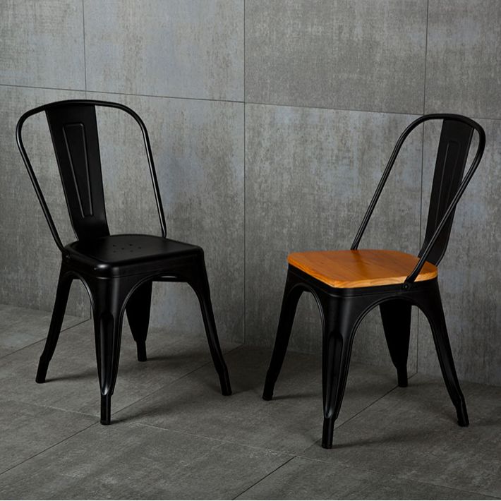 Industrial Dining Room Chair Slat Back Side Chair with Metal Legs for Home Use