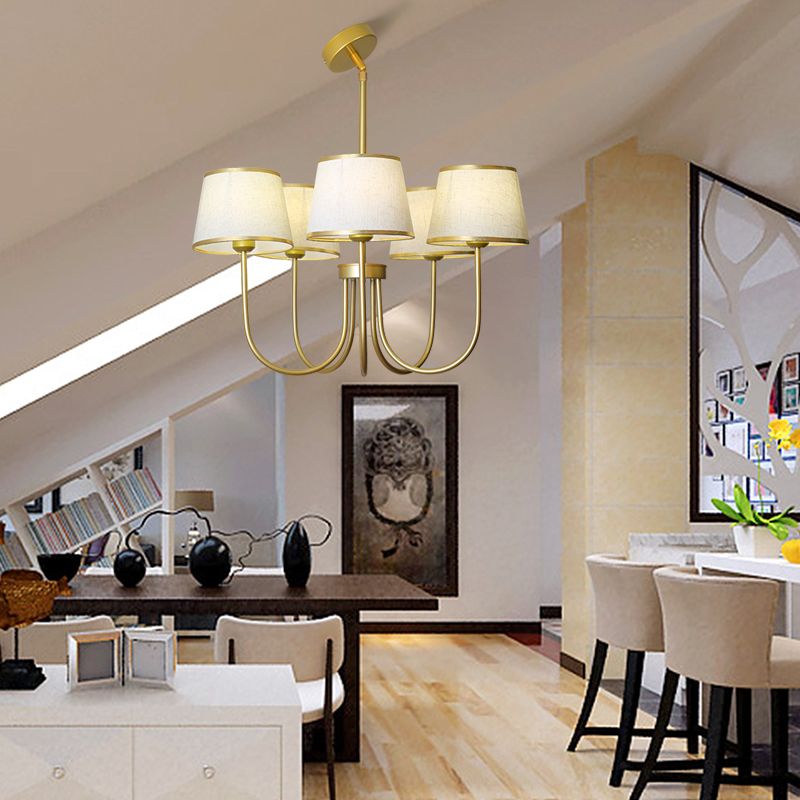 Multi-Head Chandelier Lighting Fixtures American Style Metal Suspension Light with Fabric Shade