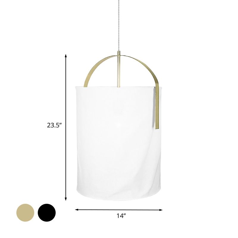 Black/Gold-White Pail Drop Lamp Simplicity 1 Head Fabric Pendant Light Fixture for Bedroom