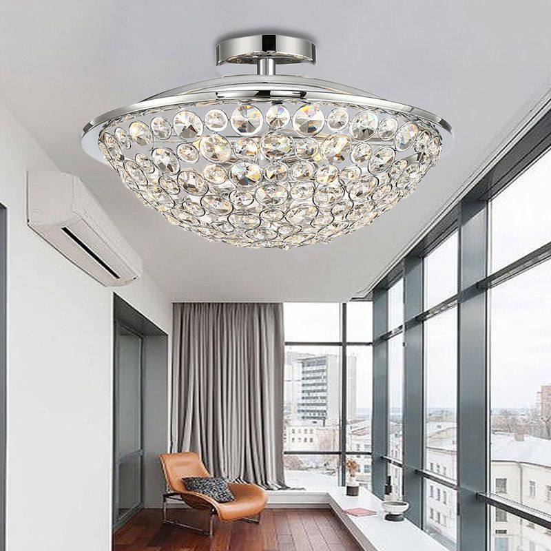 Dome plafond Light Métal et cristal 3 lumières balcon semi-flush Mount Light in Chrome