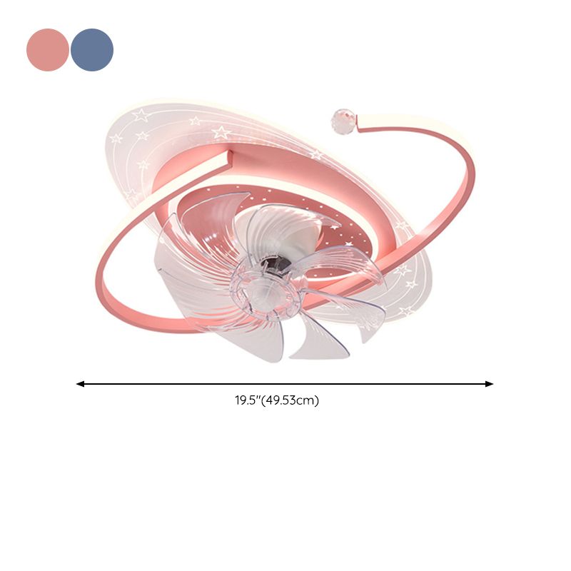 Pink/Blue Ceiling Fan Light Children 7-Blade LED Fan with Light for Bedroom