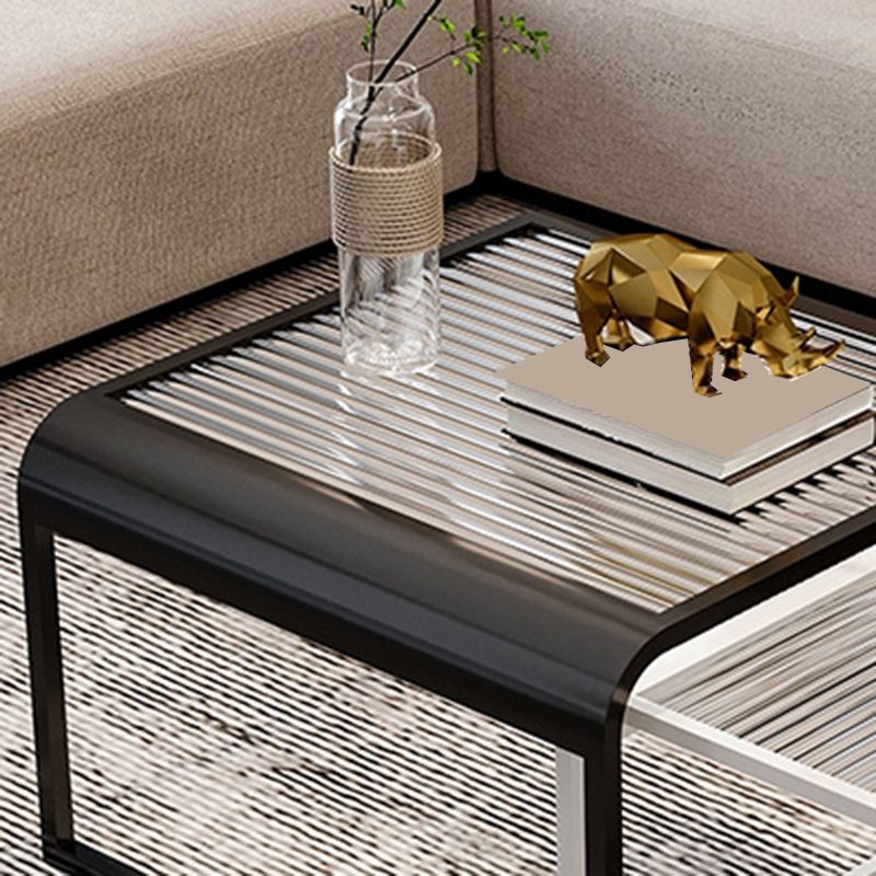Glass Top Cocktail Table Square Open Shelf Minimalist Coffee Table