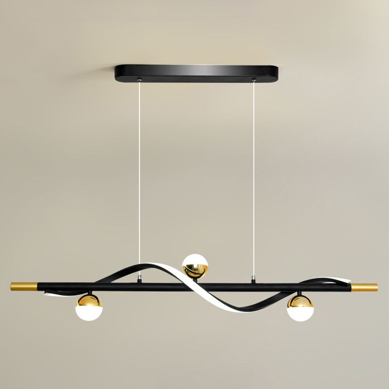 Modern Style Linear Shape Island Lights Glass 3/4 Lights Pendant Light in Black