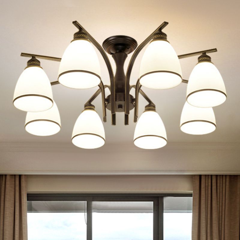 Schattierte Creme Glas Semi Flush Licht Rustikales Wohnzimmer Bündig Mount Ceiling Chandelier