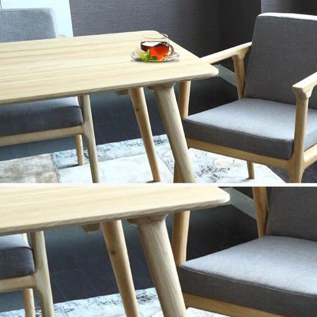 Rechthoek minimalistische eettafel houten kleur vaste tafel met massief hout