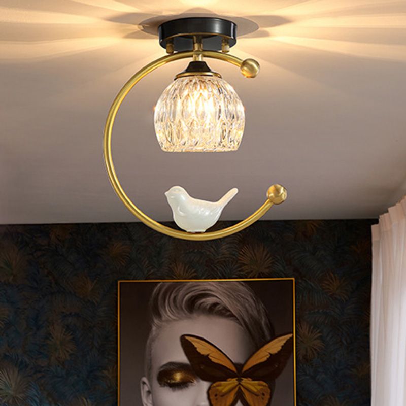 Plafonnier en cristal à abat-jour boule, style nordique, 1 ampoule, noir et or, plafonnier pour hall d'entrée