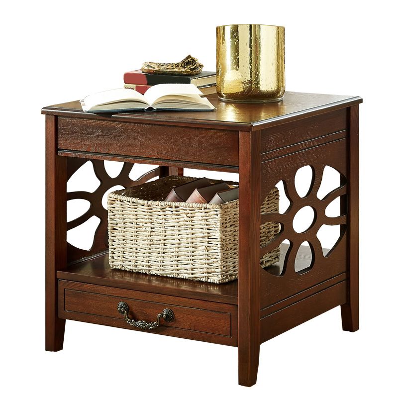 Modern Square Double Tier End Table Solid Wood 4 Legs End Table