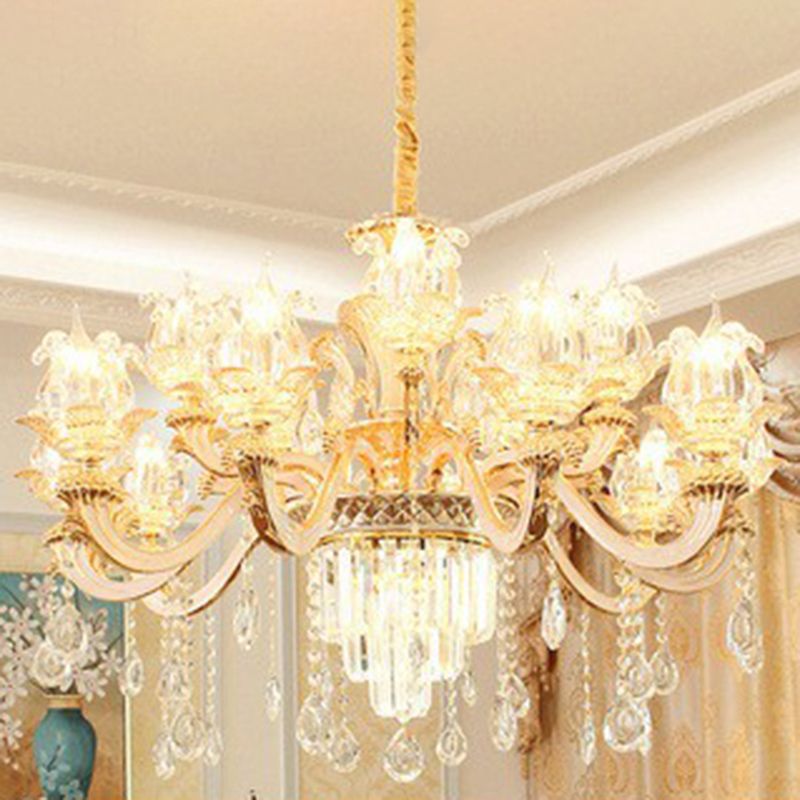 Opulent Crystal Beige Ceiling Light Flower Shaped Traditional Chandelier for Dining Room