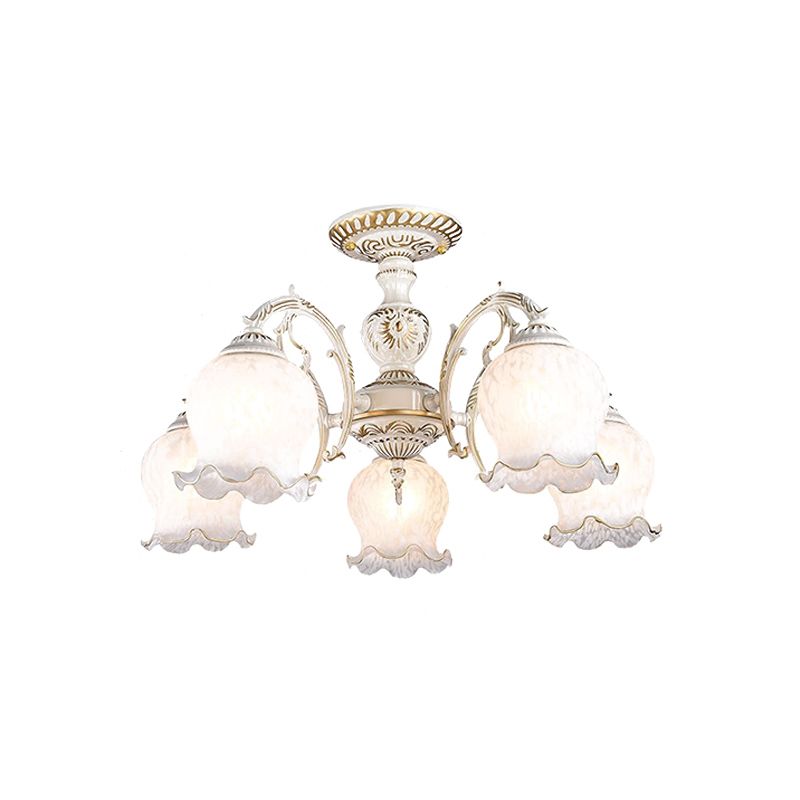 Blume Wohnzimmer semi Flush Rustikale Weiss Glas 3/5/6 Bulben Beige Flush Mount Light Halterung