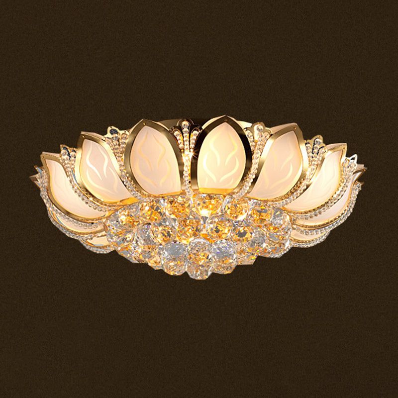 Flower Crystal Flush Ceiling Light Fixture Modern Style Gold Flush Mount Lighting