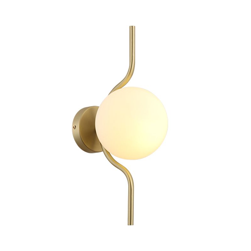 Globe White Glass Wall Mount Light Postmodern 1 Light Sconce Light with Gold Arm and Base