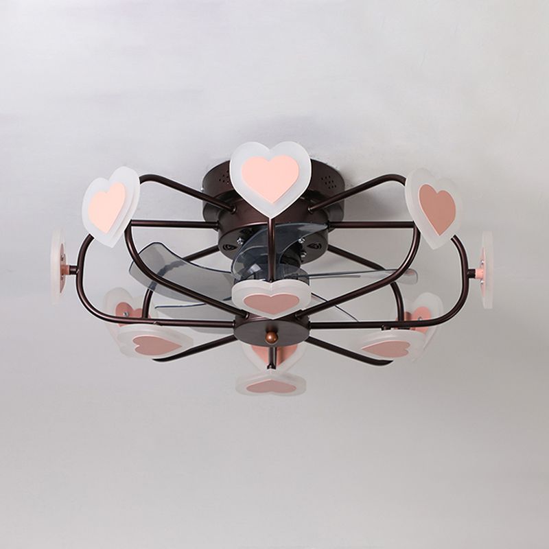 Kinderen 8 lampen 5 Blades Plafondventilator Lichte koffiemuziek Noot/Gray Loving Heart/White Star Semi Flush Mount Lighting met ijzeren kooi, 23,5 "breed