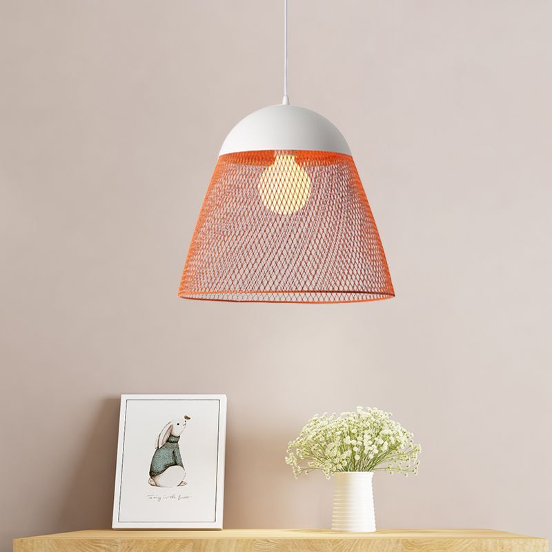 1 Bulb Wire Mesh Pendant Lamp with Dome Shade Metallic Nordic Living Room Suspended Light in Blue/Green/Orange