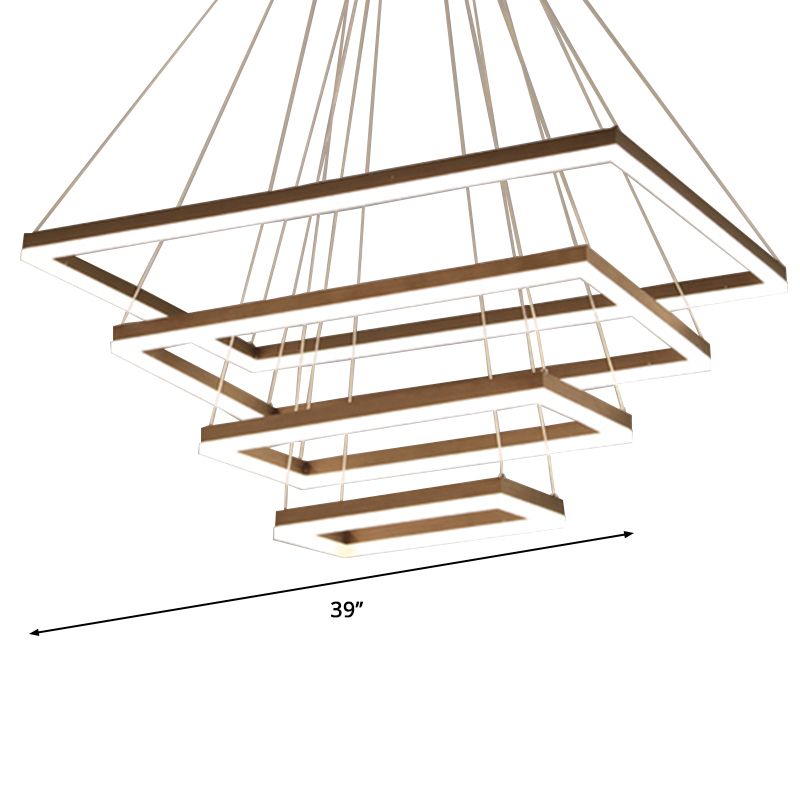 4-Tier Rectangle Acrylic LED Suspension Light Nordic Style Coffee Chandelier Light