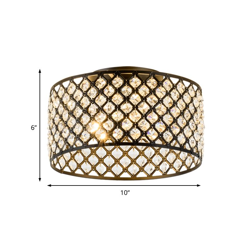 Modern 3 Lights Ceiling Light with Metal and Crystal Black Cylinder Flush Mount Light