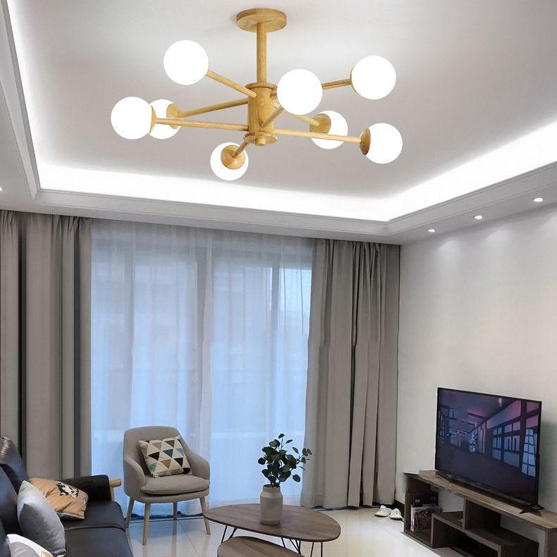 Luce a sospensione Sputnik Color Sputnik in moderna luce del soffitto in legno in stile creativo con tonalità di vetro opale