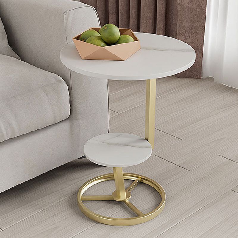 Modern Double Tier Side End Table Round Corner Table for Living Room