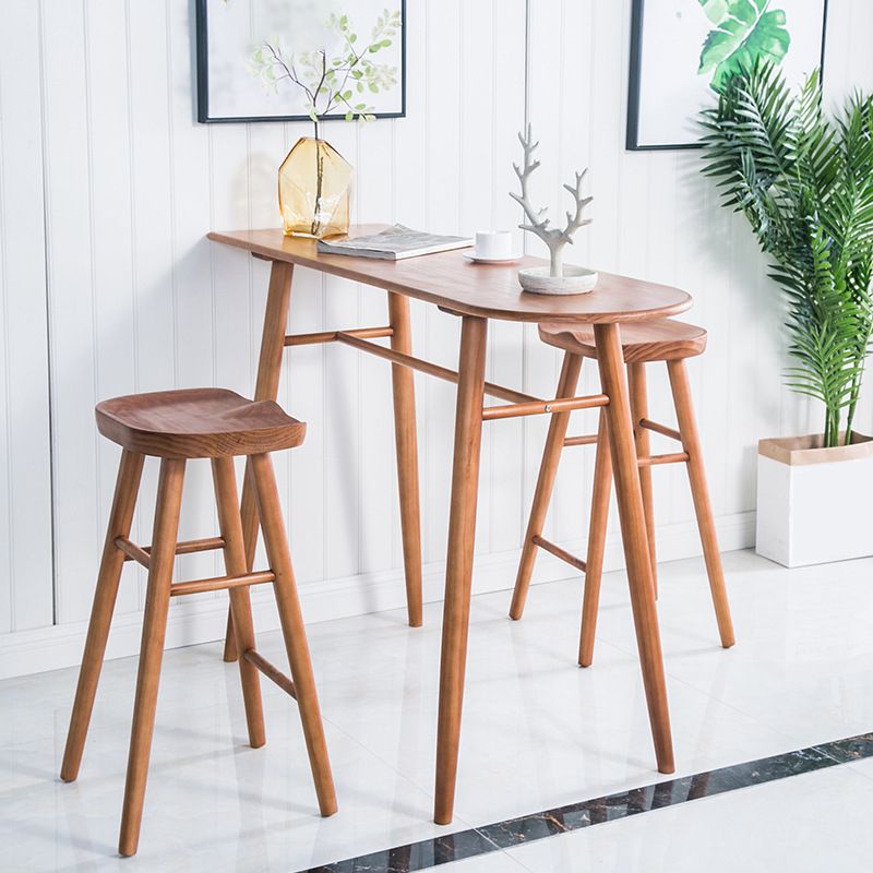 Contemporary Brown Wood Bar Table Free Form Counter Height Table with 4 Legs