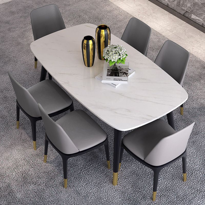 Sintered Stone White Tone Table Glam 4 Legs Table for Dining Room