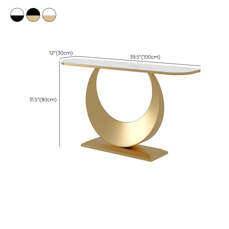 Glam Stone Console Table Half Moon Console Sofa Table for Hall