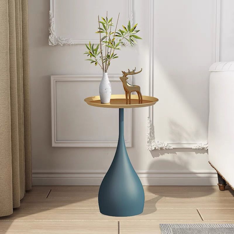 Modern Style Blue/gold/black Metal Base Metal Tray Round Side Table