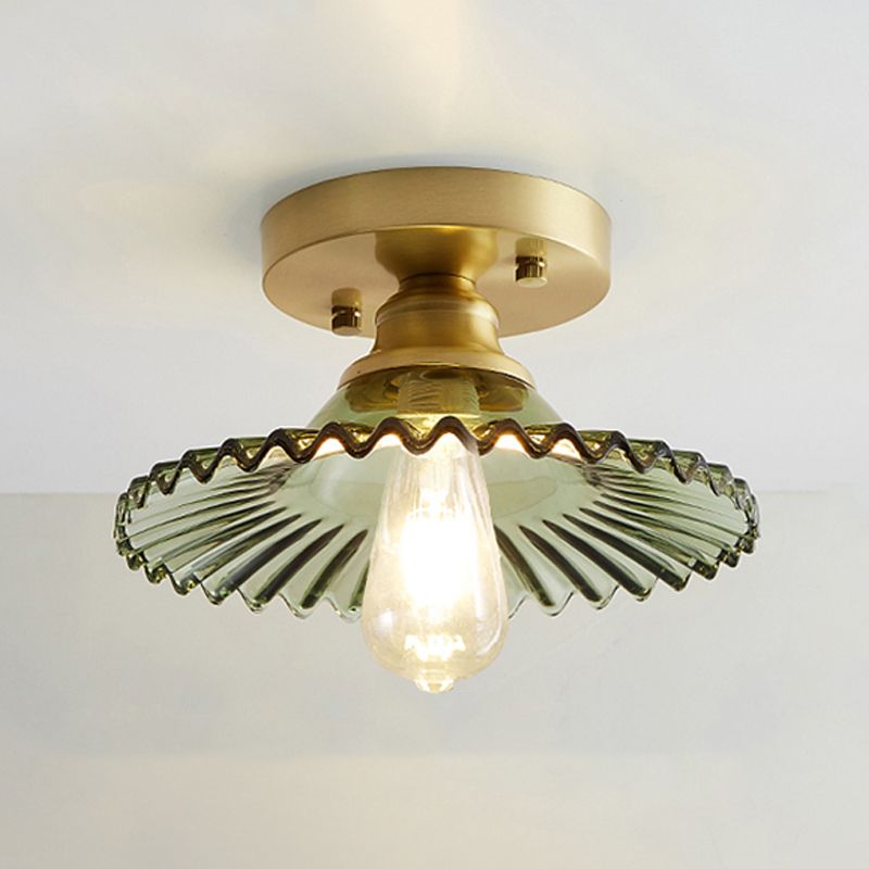 Shaded Aisle Semi Flush Mount Lighting Glass Minimalist Semi Flush Ceiling Light in Gold