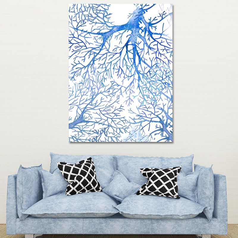 Tropical Undersea World Art Print Blue Living Room Wall Decoration, Textured Surface