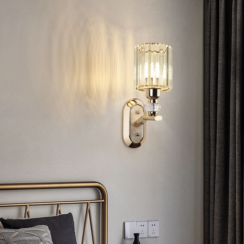 Contemporary Clear Glass Wall Lighting 1-Light Cylinder Sconce Light for Bedroom