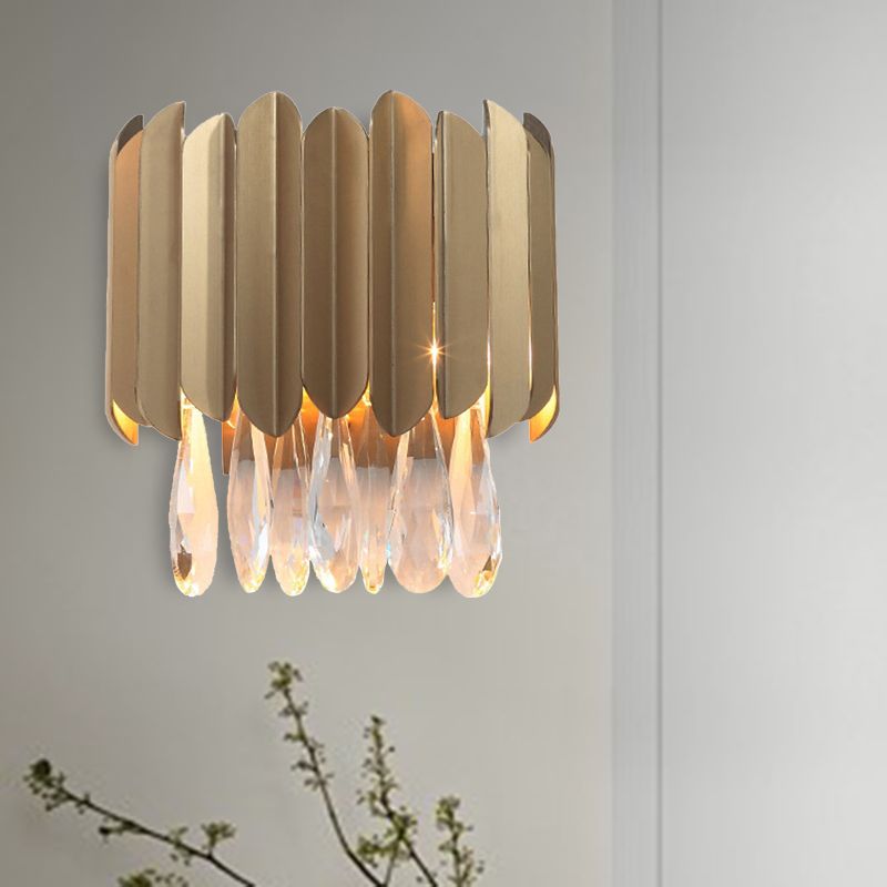 2 Lights Crystal Wall Sconce Traditionalist Black/Gold Teardrop Bedroom LED Wall Mounted Light