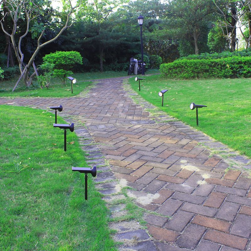 Round LED Lawn Lighting Simplicity Plastic Black Solar Stake Spotlight for Outdoor, 5 Pcs