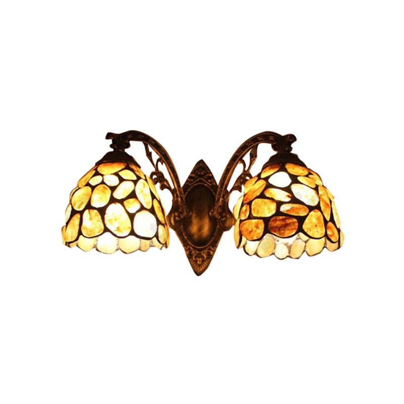 Domed Wall Light Fixture Retro Stained Glass 2-Light Wall Lighting for Entry