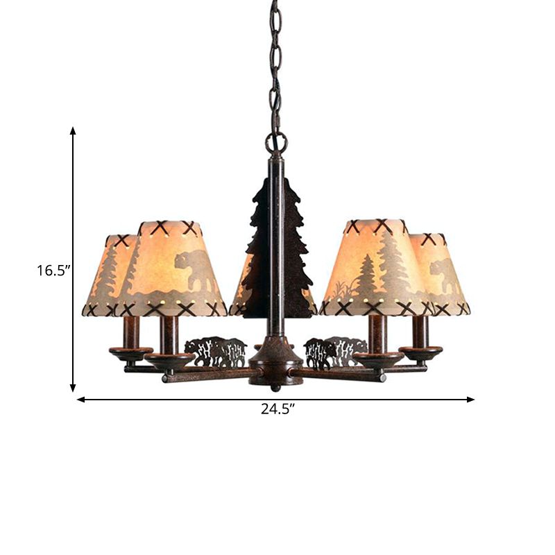 Lampada a sospensione interno conica tradizionale tessuto 5 lampadine lampadario ruggine lampadario
