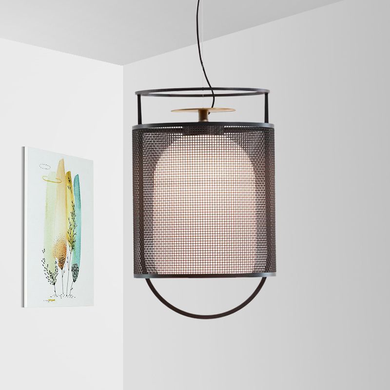 Black Half Capsule Drop Pendant Modern Single Milk Glass Shade Ceiling Light with Mesh Screen