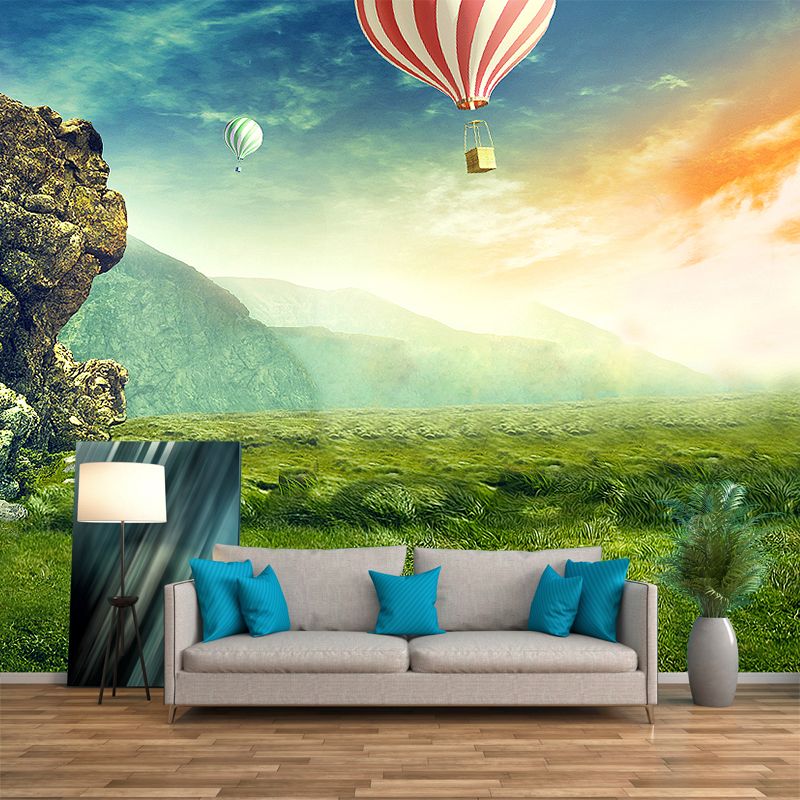 Magic Meadow with Balloon Mural for Kids Bedroom, Green, Customized Size Available