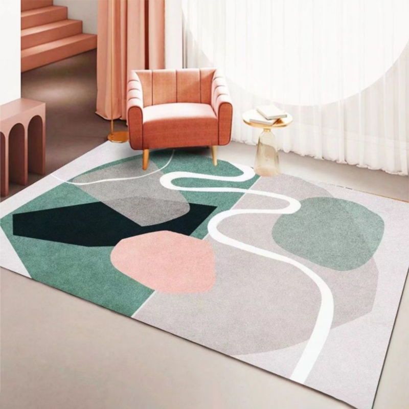 Dark Green Modern Rug Polyester Striped Area Rug Non-Slip Backing Rug for Drawing Room