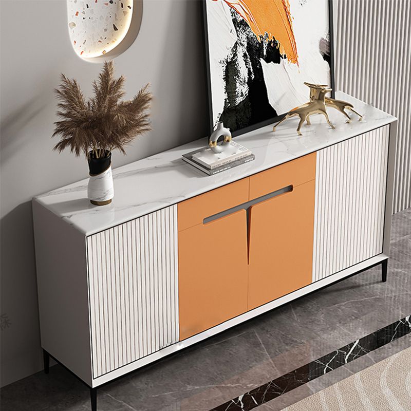 Glam Dining Buffet with Drawers Stone and Wood Sideboard Buffet