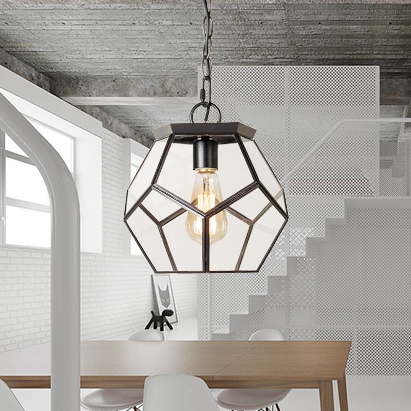 Noordse Pentagon hangend licht helder glas 1 kop plafond suspensielamp in zwart/messing voor woonkamer