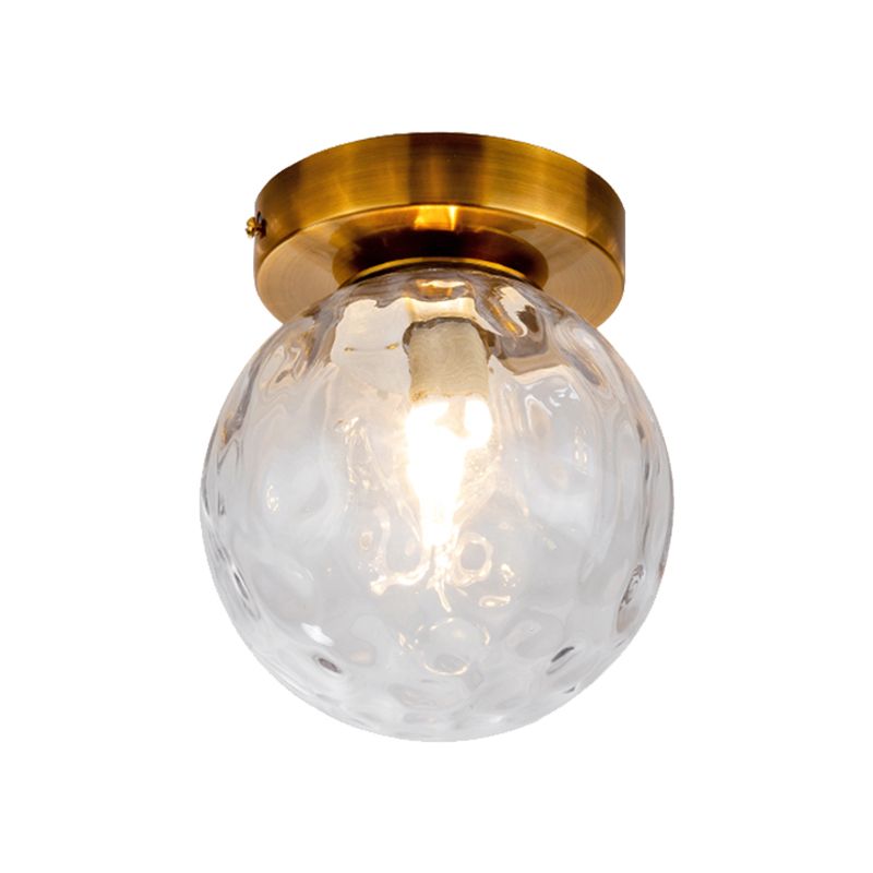 Plafonnier vintage en verre alvéolé clair Modo à ampoule unique, plafonnier en laiton