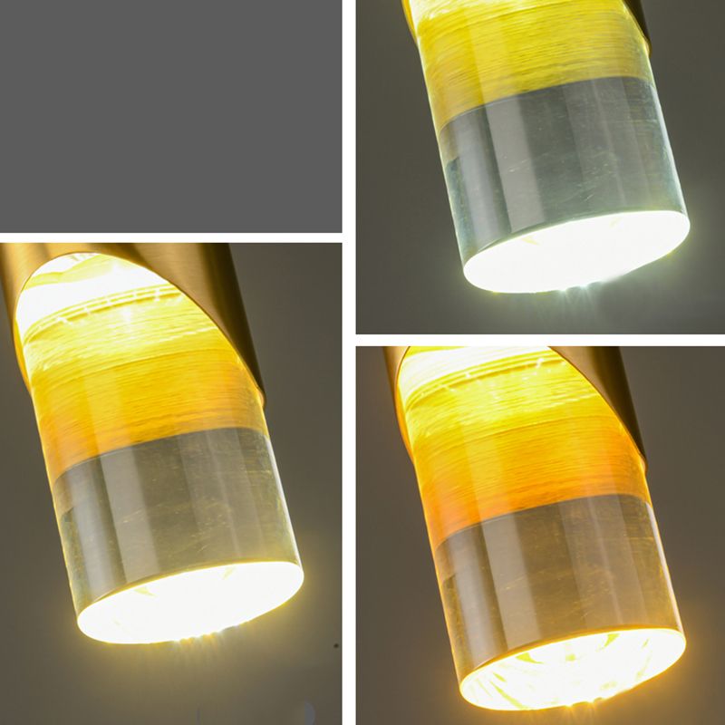 Gold Cylindrical LED Pendant Light in Modern Luxury Style Copper Hanging Lamp with Acrylic Shade