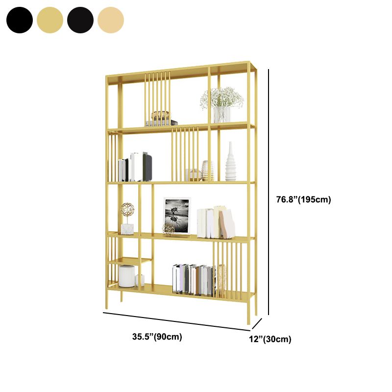 Glam Metal and Wood Shelf Bookcase Etagere Open Home Book Shelf with 5 Shelves