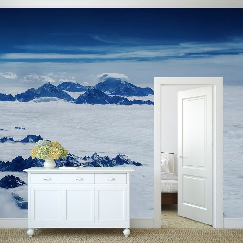 Wilds Covered by Snow Mural in White Contemporary Wall Art for Living Room, Custom Print