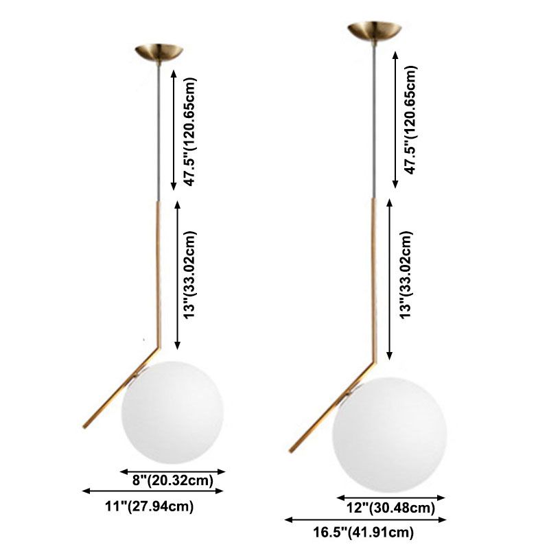 Colgante de forma de bola contemporánea de vidrio blanco 1 colgante de cabeza para comedor